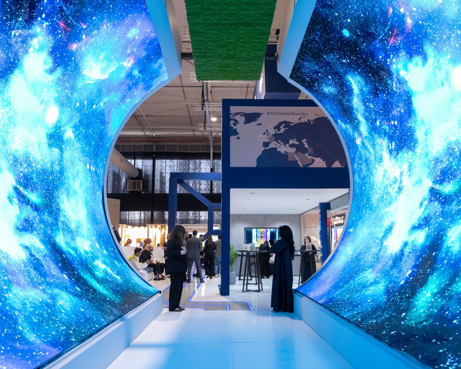 People inside a cosmic tunnel art installation